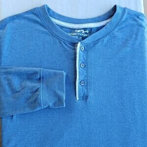 Michael Morgan Blue Henley T-Shirt Medium long sleeve tee cotton blend grey trim